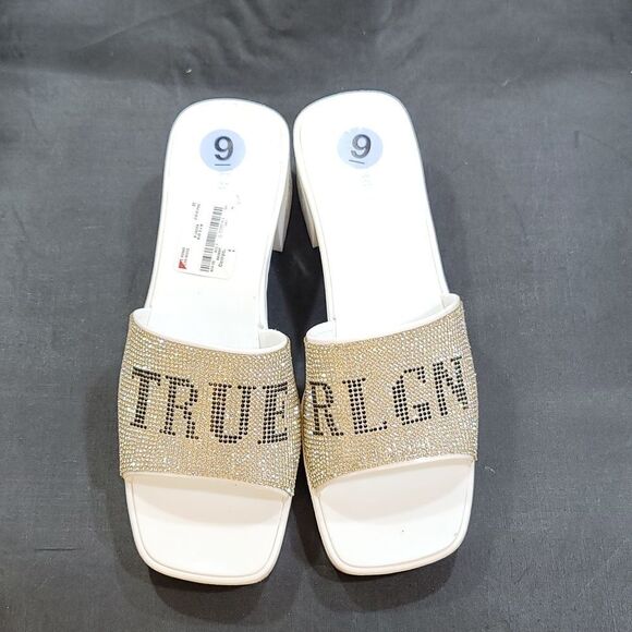 BRAND NEW TRUE RELIGION EMBELLISHMENTS BLOCK HEEL MULE OPEN GLITTER SANDAL - Picture 3 of 13
